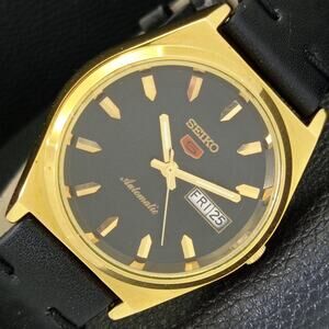 Vintage 1986 Seiko Automatic Mens Gold Watch W/daydate & Black accents